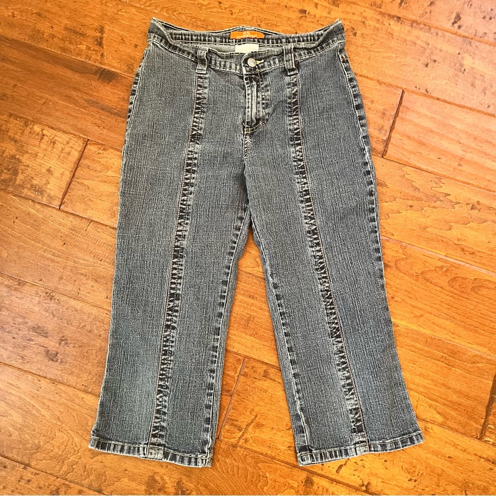 Jordache Cropped Jeans Denim Peddle Pushes Long Shorts Rainbow Back Pockets